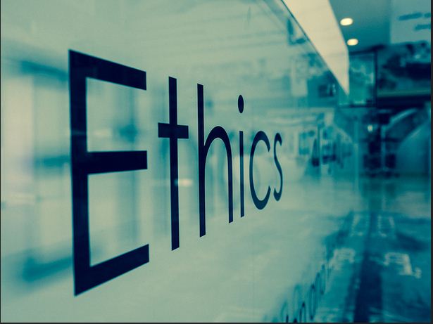 The word 'ethics' on computer screen